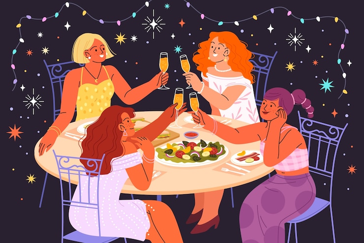 Free Vector hand drawn dinner party illustration
