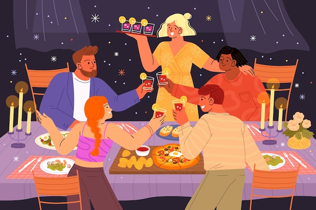 Free vector hand drawn dinner party illustration