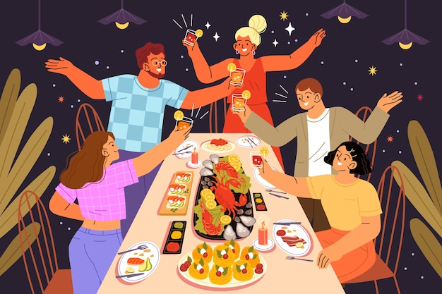 Hand drawn dinner party illustration