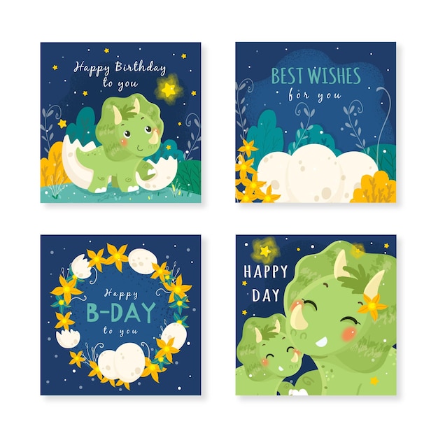 Hand drawn dinosaur birthday invitation cards