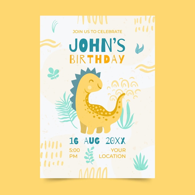 Free vector hand drawn dinosaur birthday invitation template