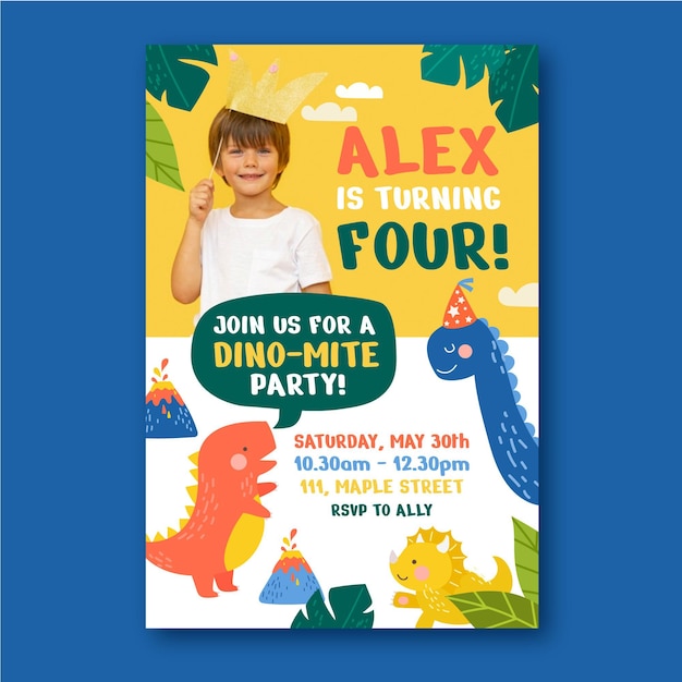 Free vector hand drawn dinosaur birthday invitation template