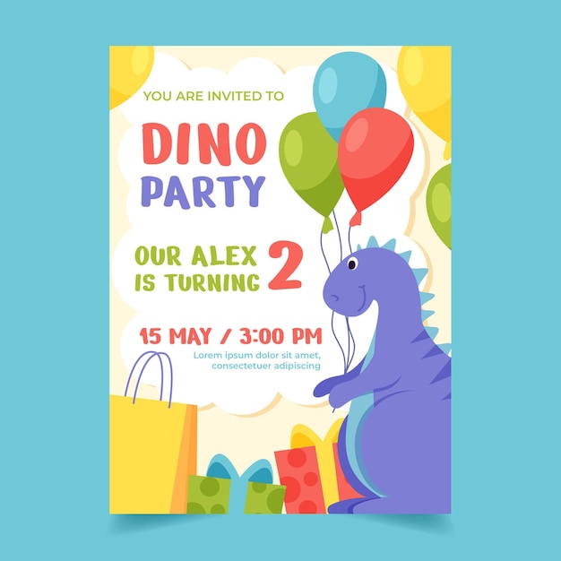 Hand drawn dinosaur birthday invitation template