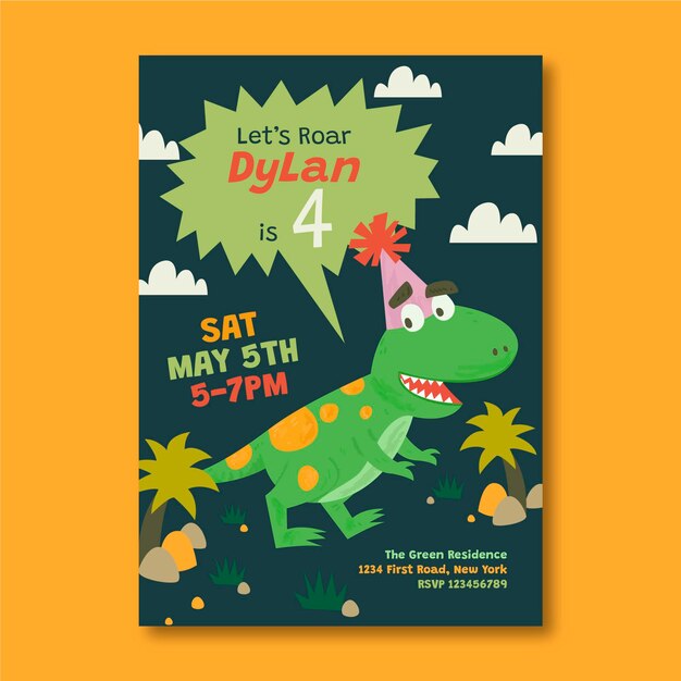 Hand drawn dinosaur birthday invitation