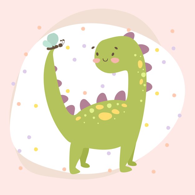 Free vector hand drawn dinosaur and butterfly illustration