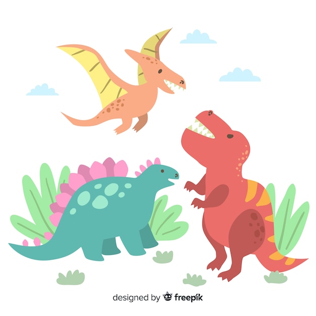 Collezione di dinosauri disegnati a mano