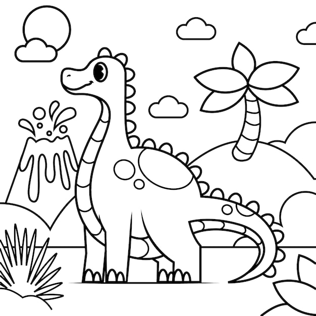 無料ベクター 手描き恐竜塗り絵イラスト