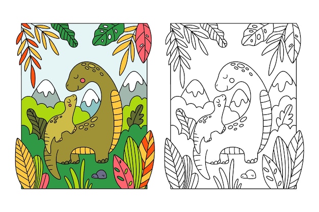 Free Vector | Hand drawn dinosaur coloring book illustration Free Vector | Hand drawn dinosaur coloring book illustration