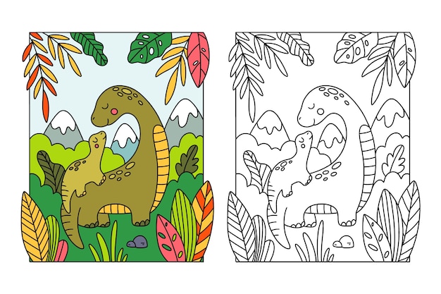 Free vector hand drawn dinosaur coloring book illustration