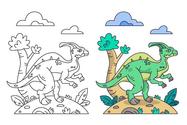 Vettore gratuito illustrazione disegnata a mano del libro da colorare del dinosauro