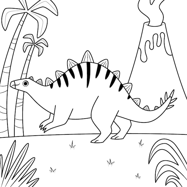 無料ベクター 手描き恐竜塗り絵イラスト