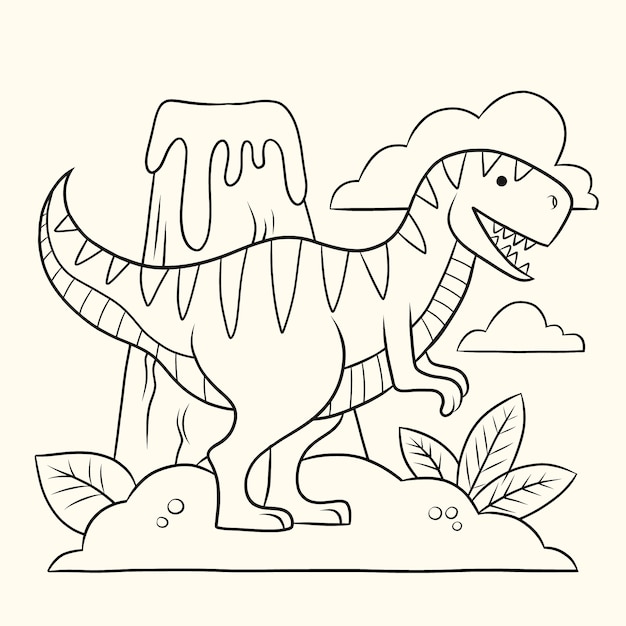 手描き恐竜塗り絵イラスト