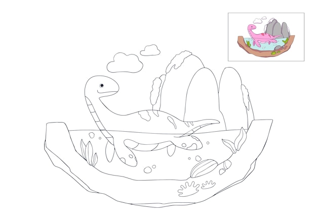 Free vector hand drawn dinosaur  coloring book illustration