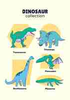 Vettore gratuito collezione di elementi di nomi di dinosauri disegnati a mano