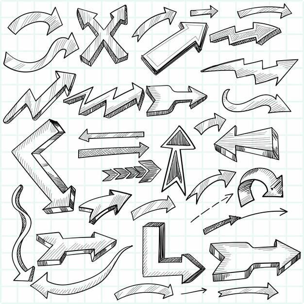 Hand drawn directional arrows set sketch design