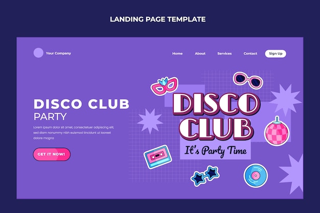 Hand drawn disco party landing page template