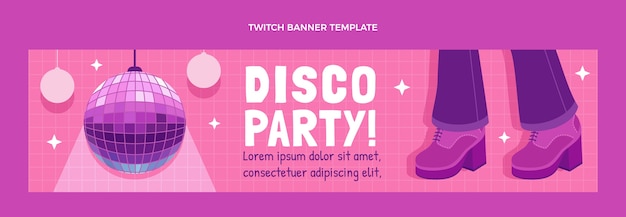 Free vector hand drawn disco party twitch banner template