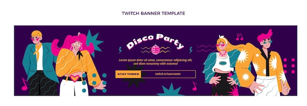 Free vector hand drawn disco party twitch banner
