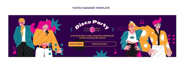Бесплатное векторное изображение Ручной обращается дискотека twitch баннер