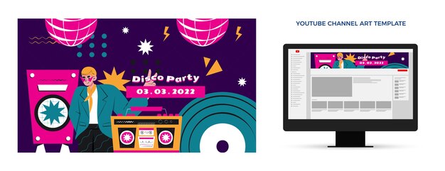 Hand drawn disco party youtube channel art