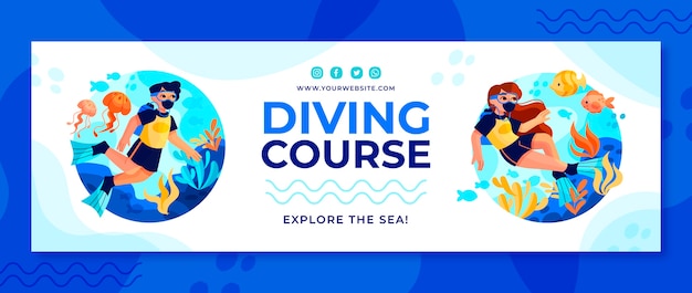 Free vector hand drawn diving course twitter header