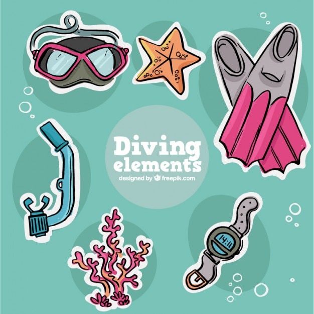 Hand drawn diving elements pack