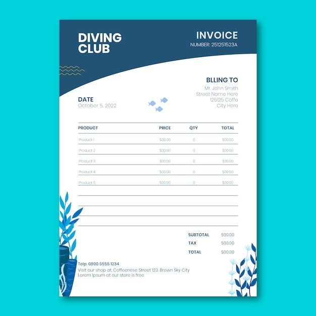 Free vector hand drawn diving invoice design