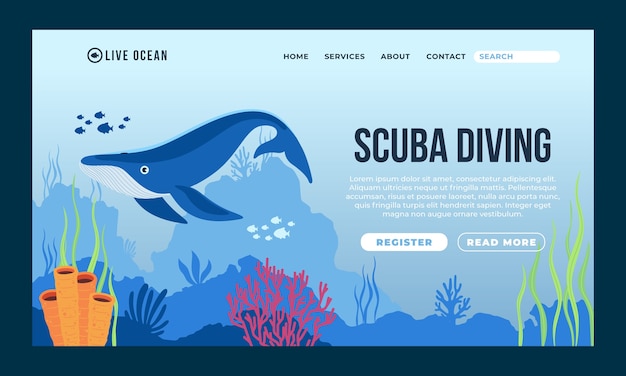 Free vector hand drawn diving landing page