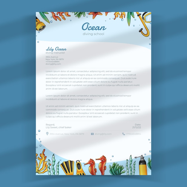 Free vector hand drawn diving letterhead template