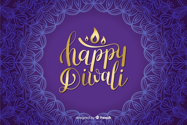 Disegnata a mano diwali blu lettering sfondo