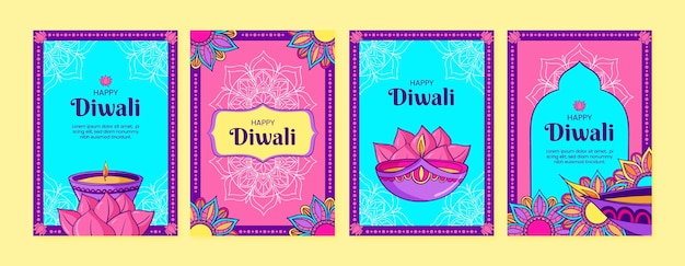 Collezione di carte diwali disegnate a mano