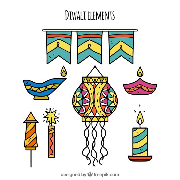 Hand drawn diwali elements