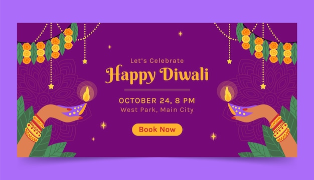 Hand drawn diwali horizontal banner template