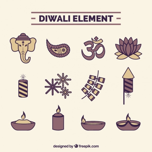 Elementi disegnati a mano diwali ornamentali impostati