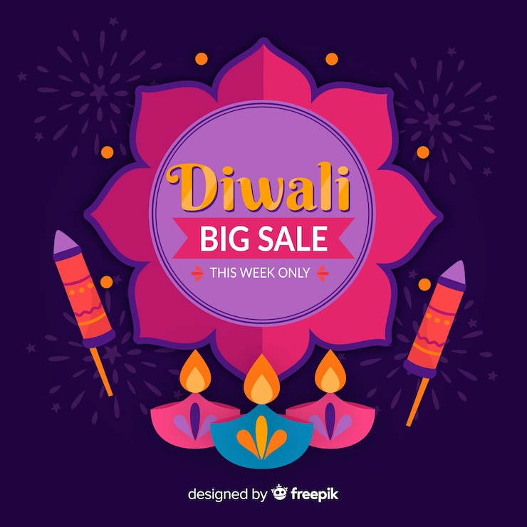 Free Vector hand drawn diwali sale with candles and fireworks