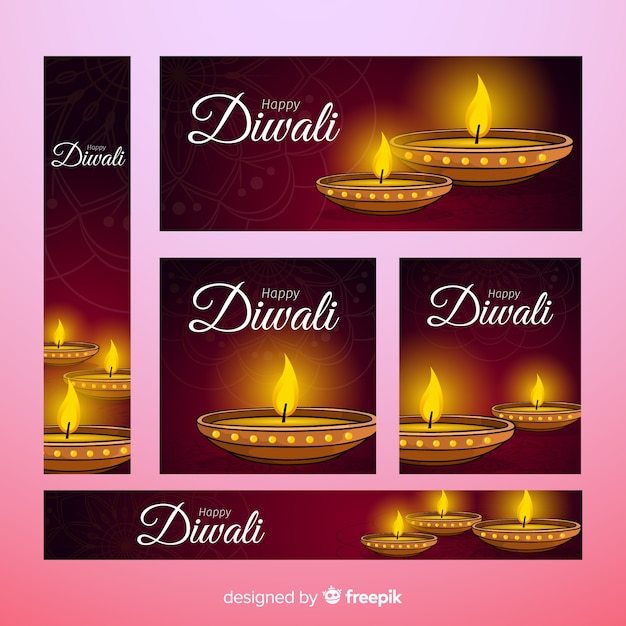 Vettore gratuito banner web di diwali disegnati a mano