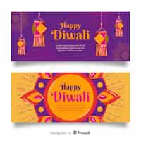 Free vector hand drawn diwali web banners