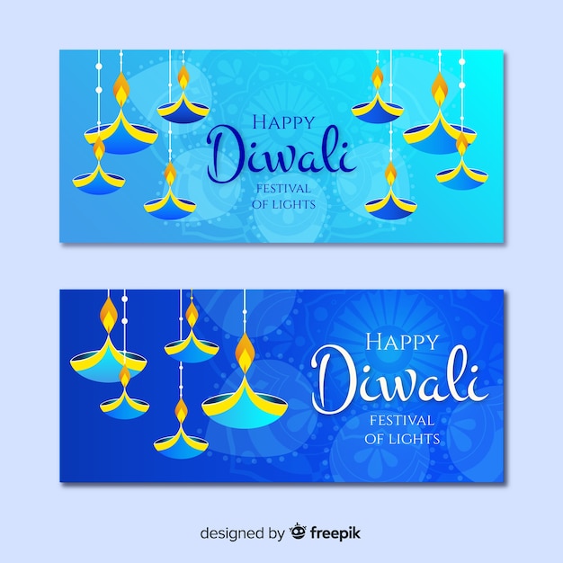 Vettore gratuito banner web di diwali disegnati a mano