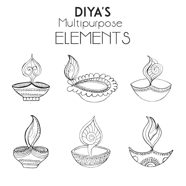 Hand drawn diya's collection