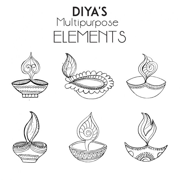 Hand drawn diya's collection