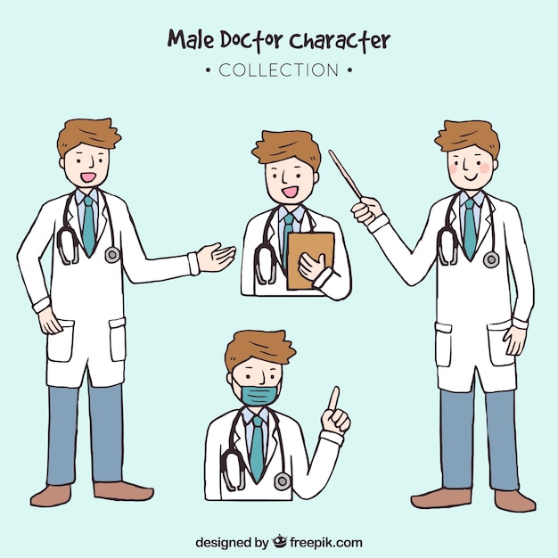 Free vector hand drawn doctor character pack