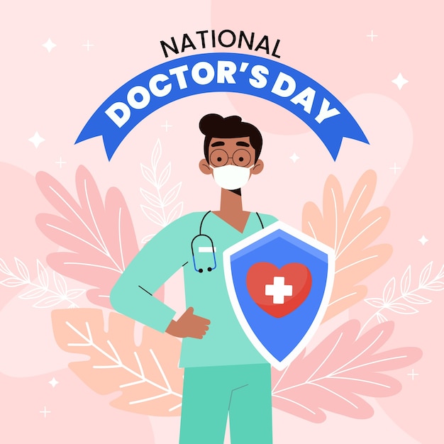 Free vector hand drawn doctor with face mask illustration