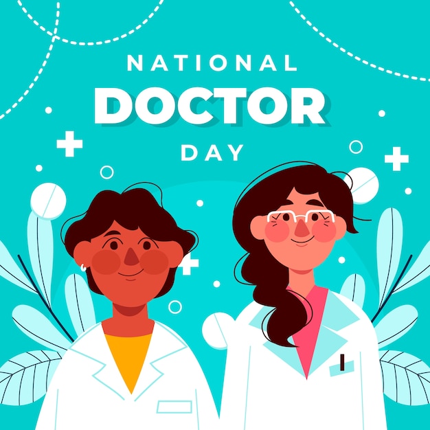 Free vector hand drawn doctors and leaves illustration