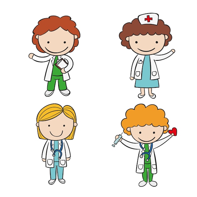 Коллекция рисованной врачей и медсестер