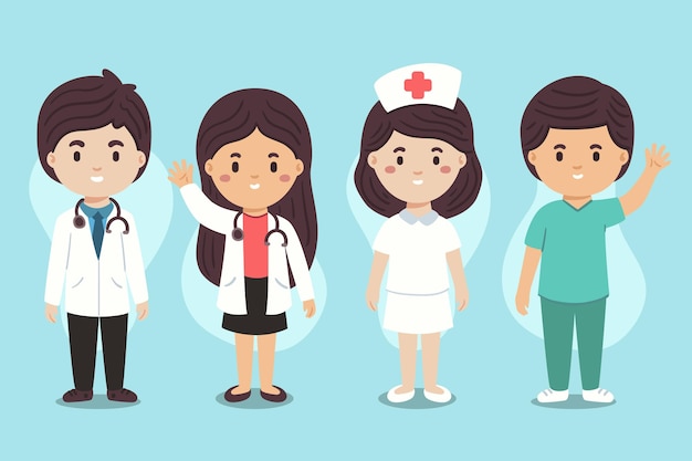 Free vector hand drawn doctors and nurses illustration