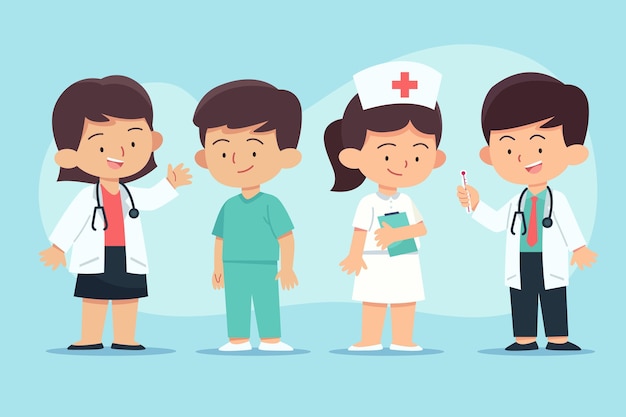 Free vector hand drawn doctors and nurses pack