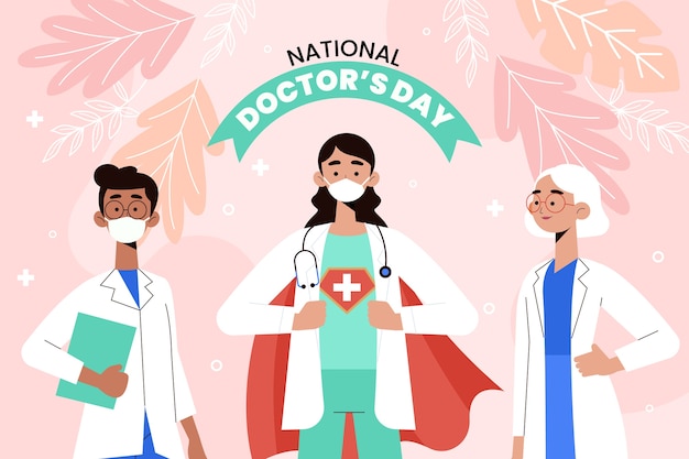 Free vector hand drawn doctors with lab coats background