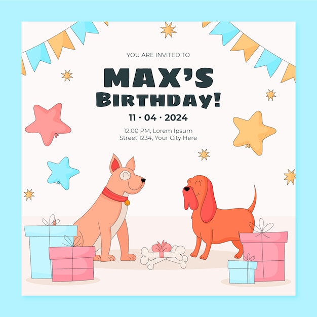 Hand drawn dog birthday invitation