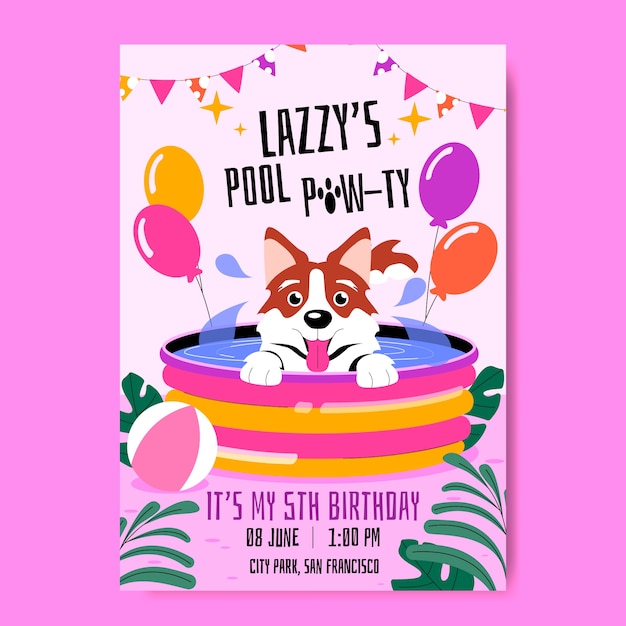 Free vector hand drawn dog birthday invitation