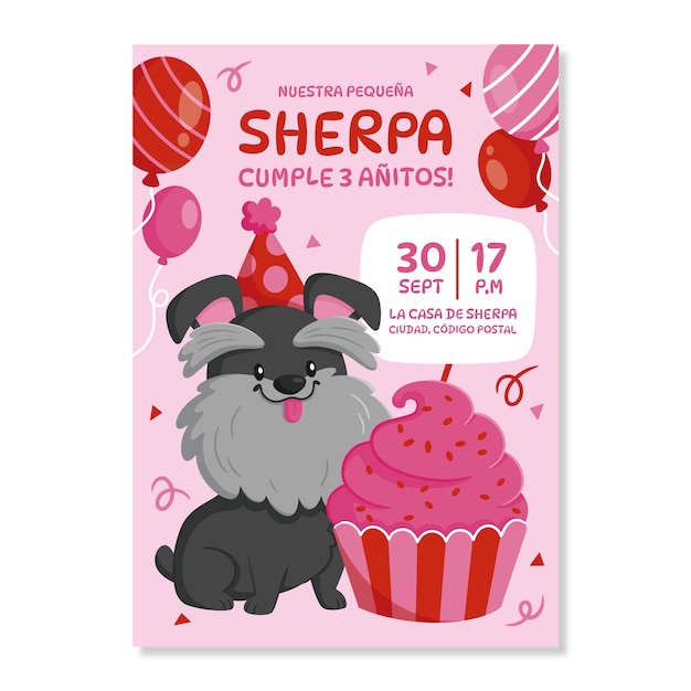 Free vector hand drawn dog birthday invitation